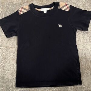 Burberry Kids Navy Tee with Check Shoulders